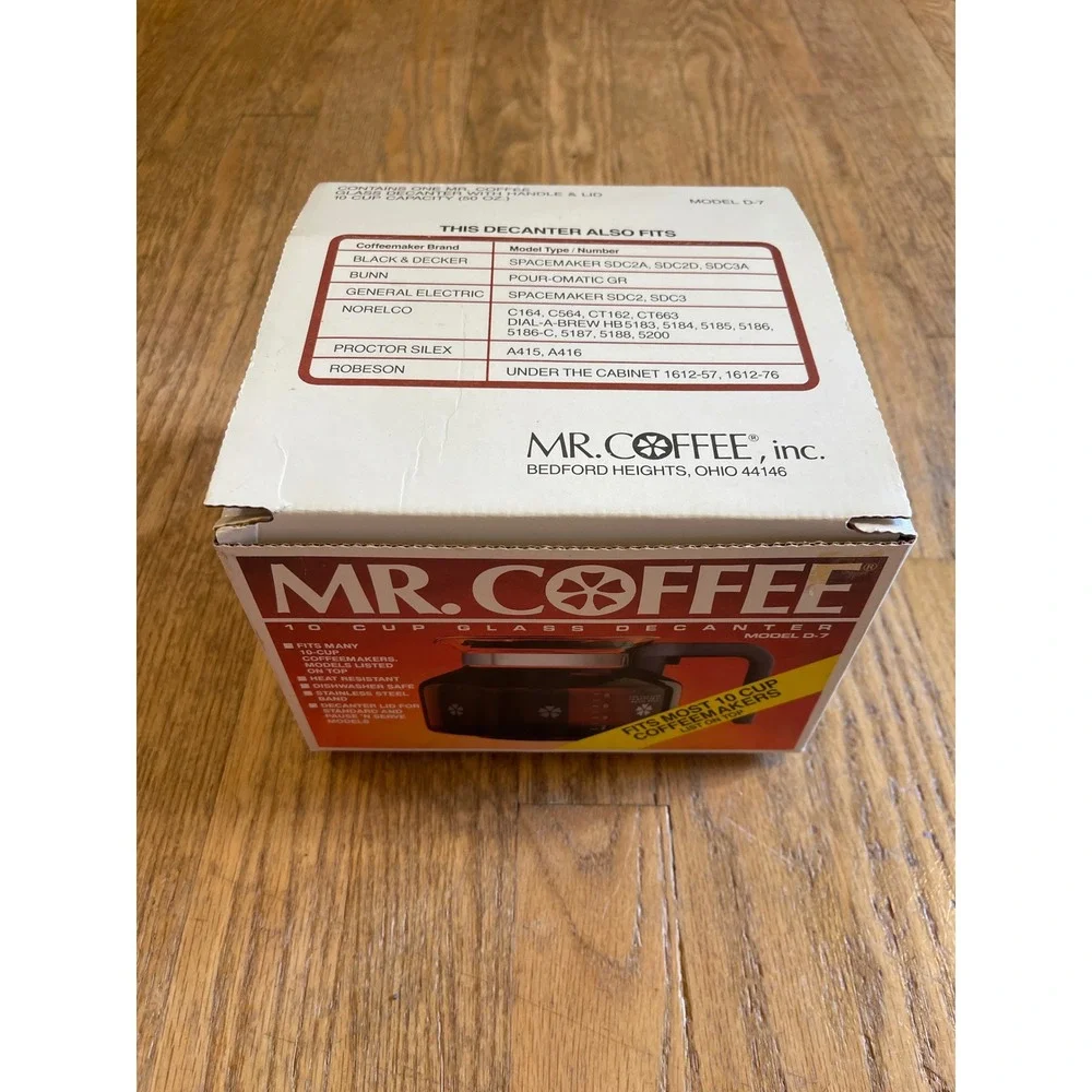 NEW Mr Coffee 10 Cup Glass Decanter Model D-7 Pot Replacement Carafe Extra Lid